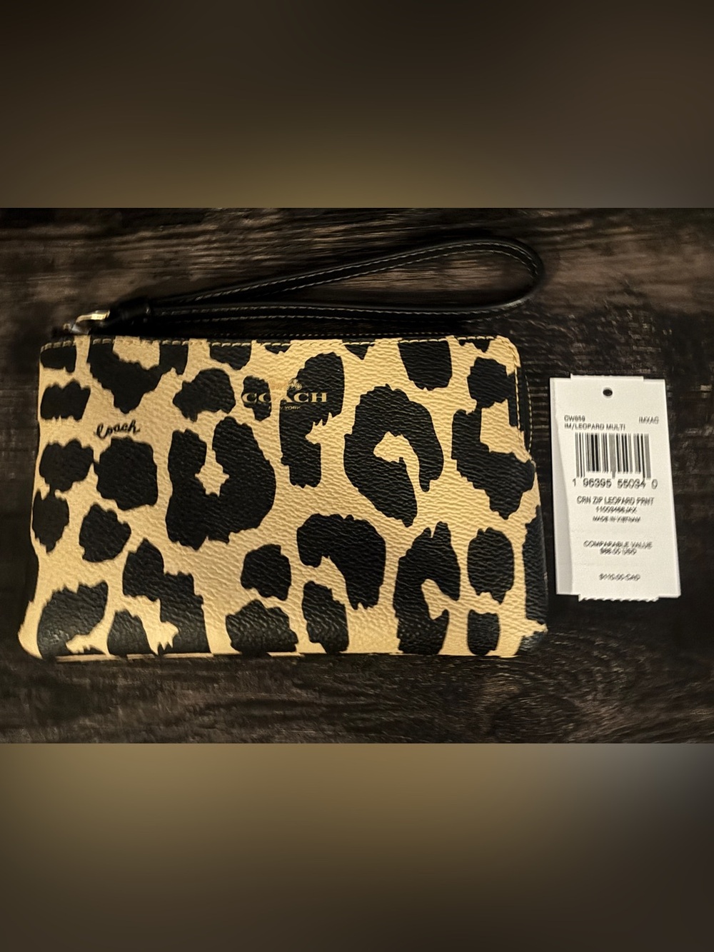 COACH Leopard-Print Wristlet Bag in Black and Tan. Brand NEW 🐆